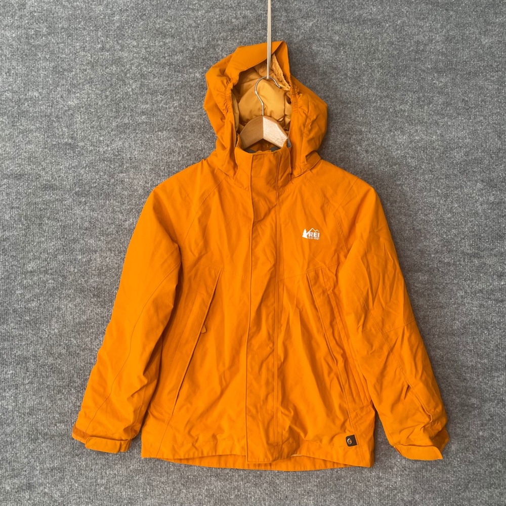 REI Co-op Kids Orange Hooded Fleece Lined Jacket Size Medium 10-12 192904